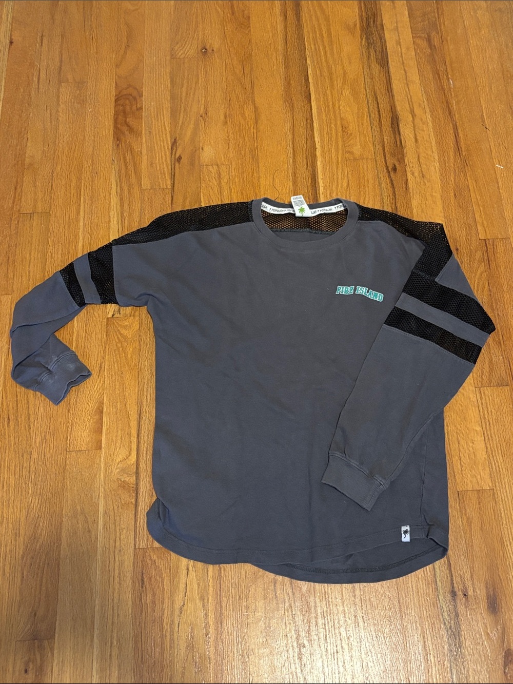 😀3 for $20😀Grey Long Sleeve Fire Island  top with Mesh Shoulder Stripes